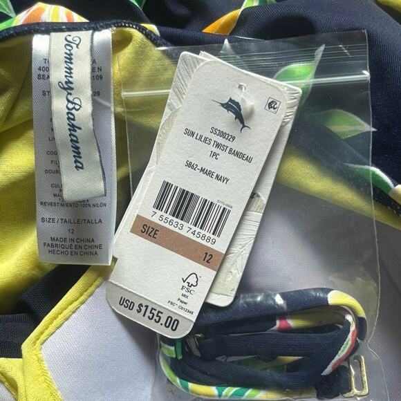 NEW Tommy Bahama Sun Lilies Twist Bandeau One-Piece Swimsuit Size 12 - Picture 5 of 6